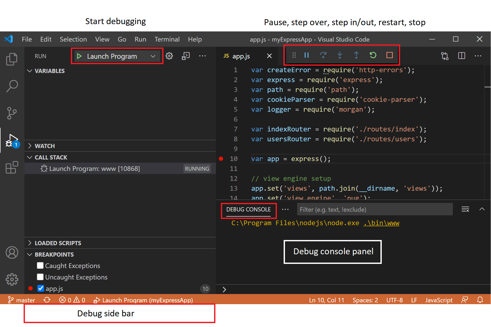 Aba de Debug aberta durante uma depuração